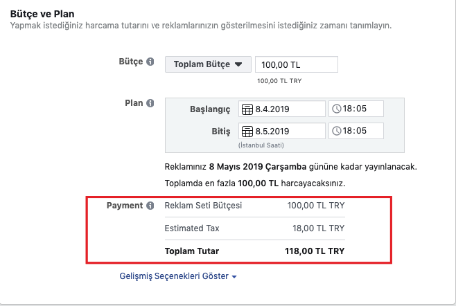 Facebook, Türkiye'de %18 vergi uyguluyor.