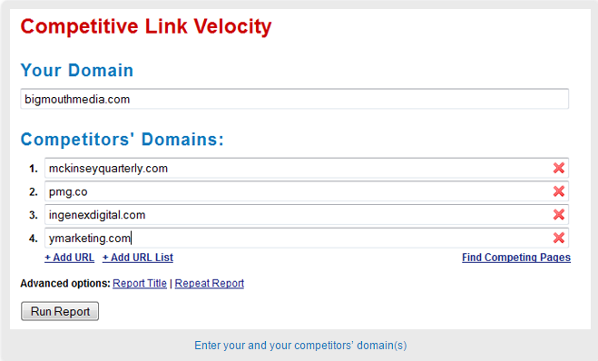 Competitive Link Velocity Tool